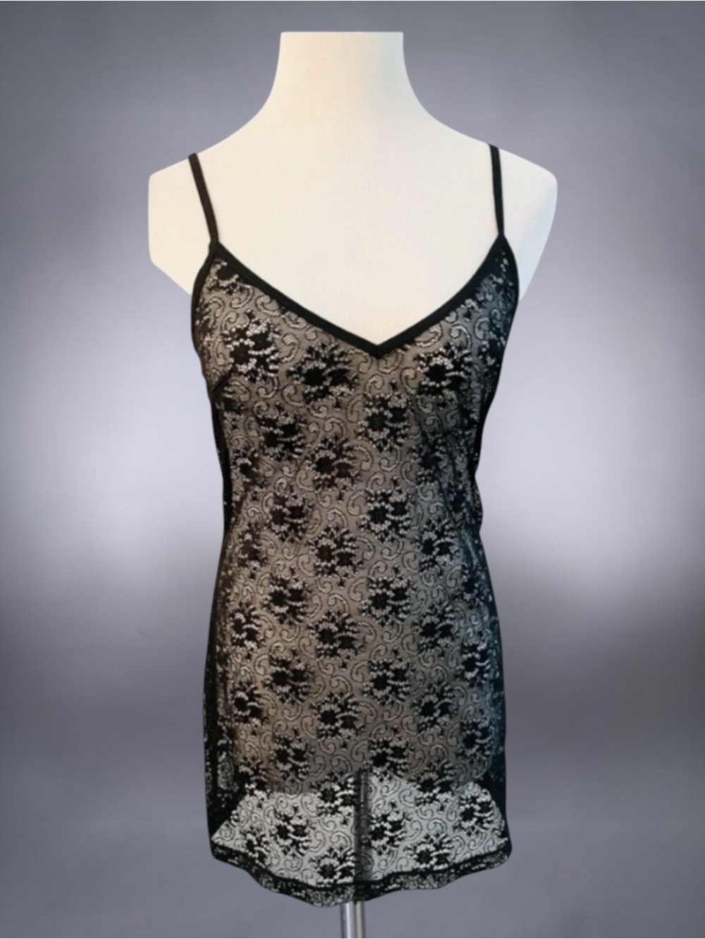 New! LA PERLA OCCHI VERDI Black Lace Chemise Slip Nightie Size 10